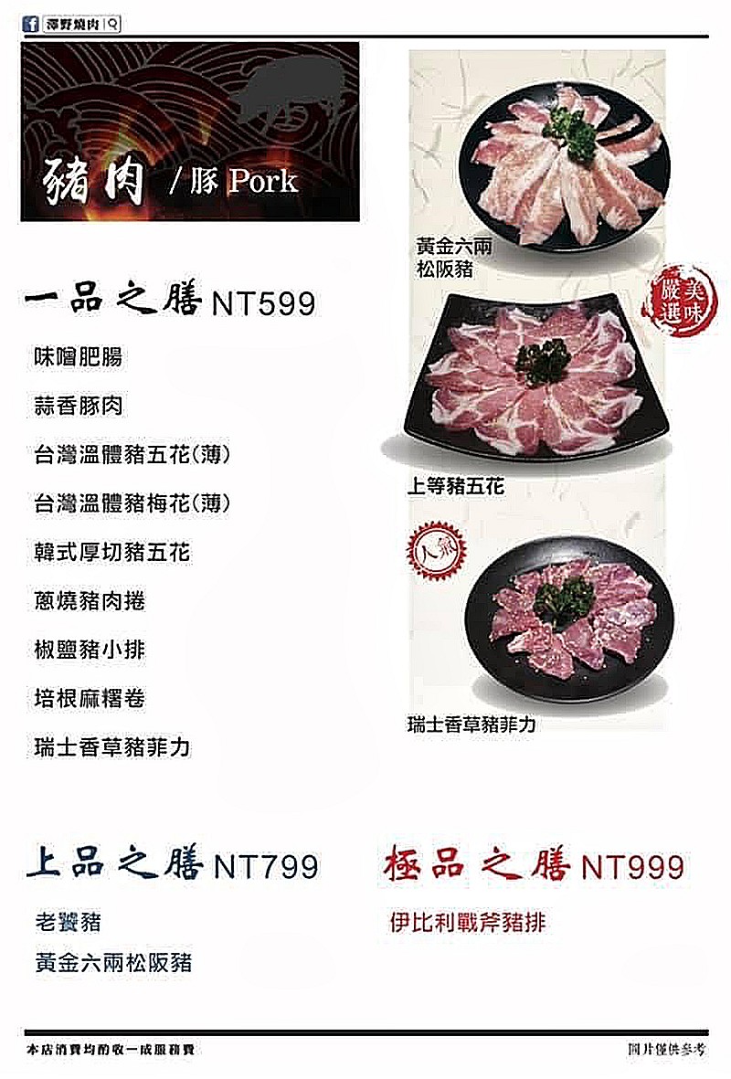 澤野燒肉屋-菜單-豬肉