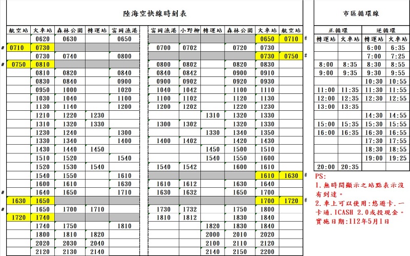 新版臺東市區公車時刻表